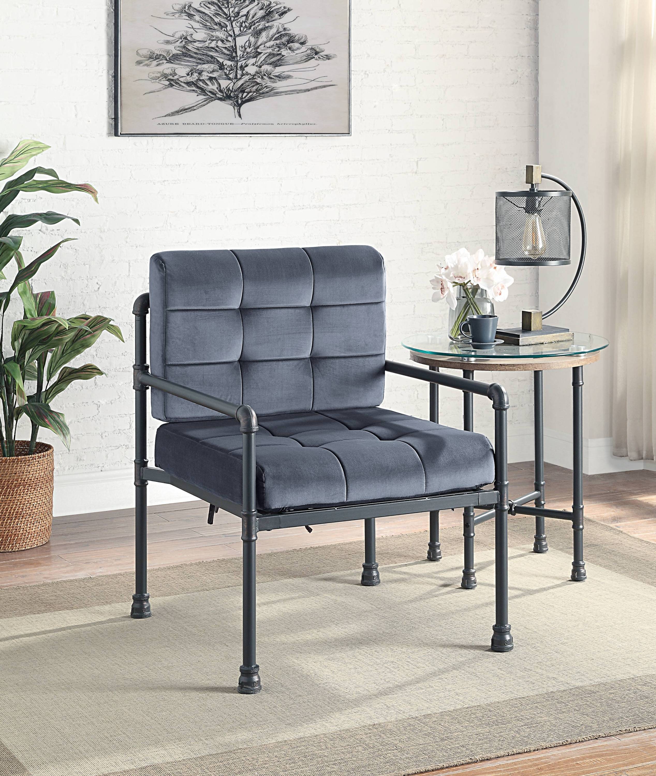 Brantley Gray Velvet & Sandy Gray Finish Accent Chair