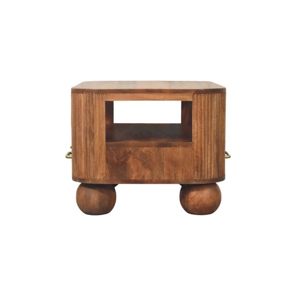 Solid Wood Briarwood Fluted Coffee Table,Beige,1-Shelf,2-Drawers Coffee Table