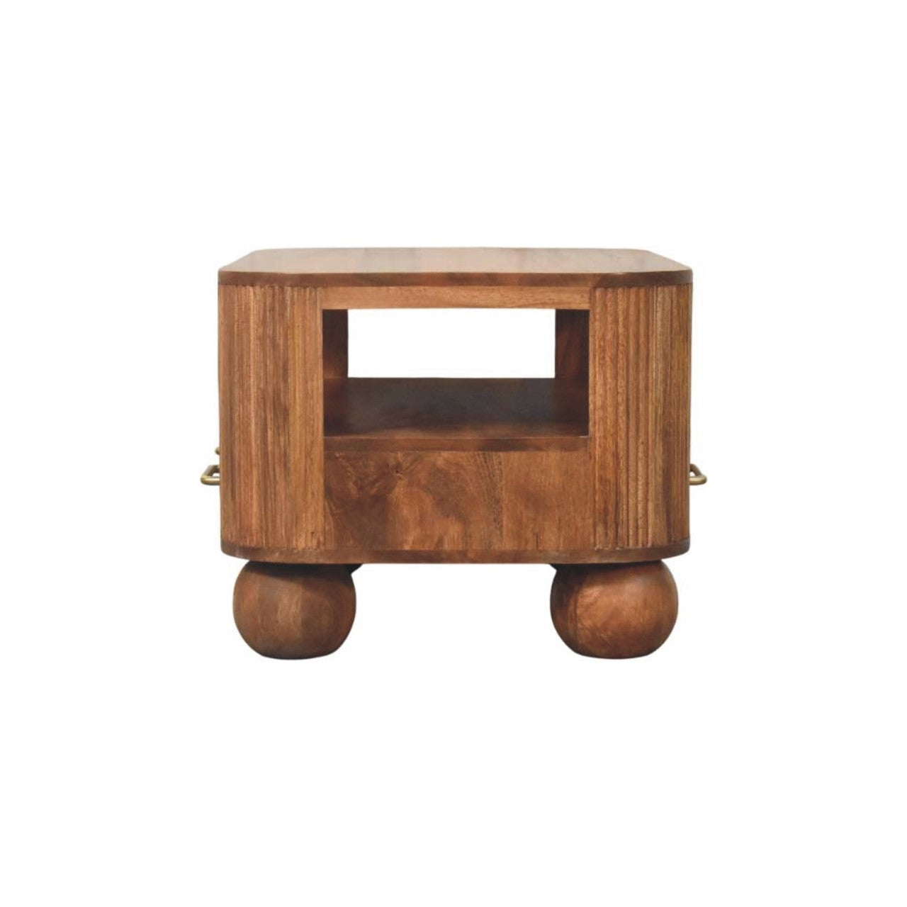 Solid Wood Briarwood Fluted Coffee Table,Beige,1-Shelf,2-Drawers Coffee Table