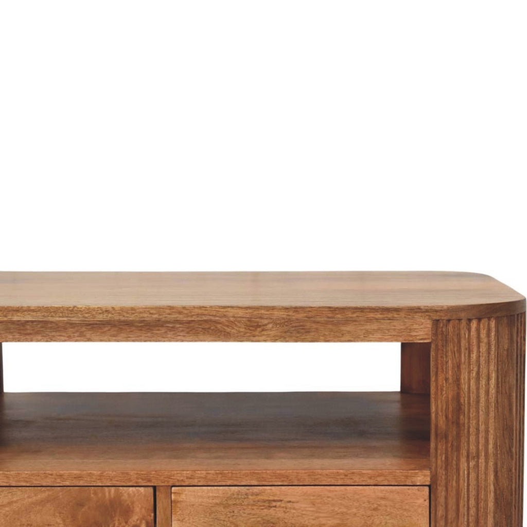 Solid Wood Briarwood Fluted Coffee Table,Beige,1-Shelf,2-Drawers Coffee Table