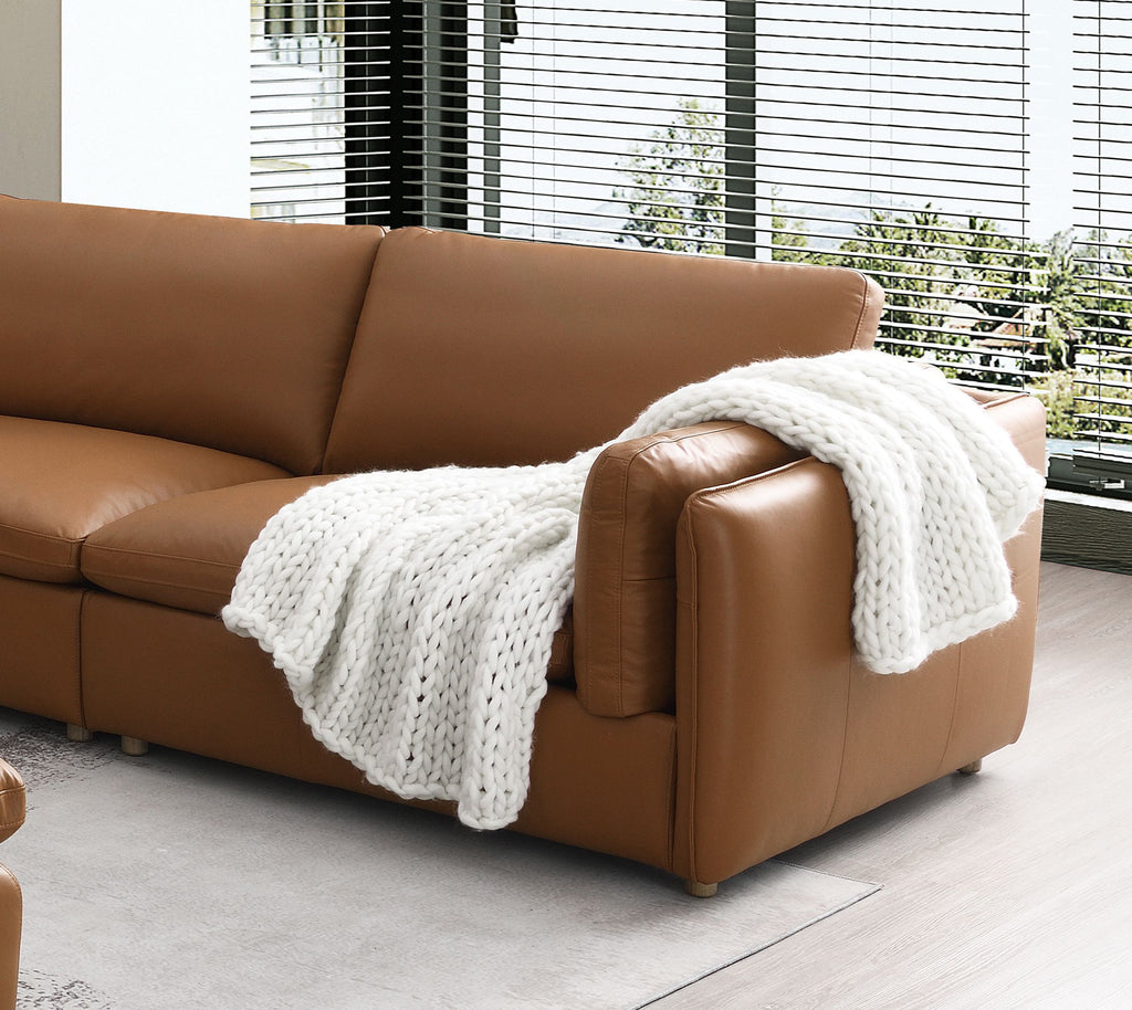 Brighton Brown Top Grain Leather 3 Pieces Modular Sectional