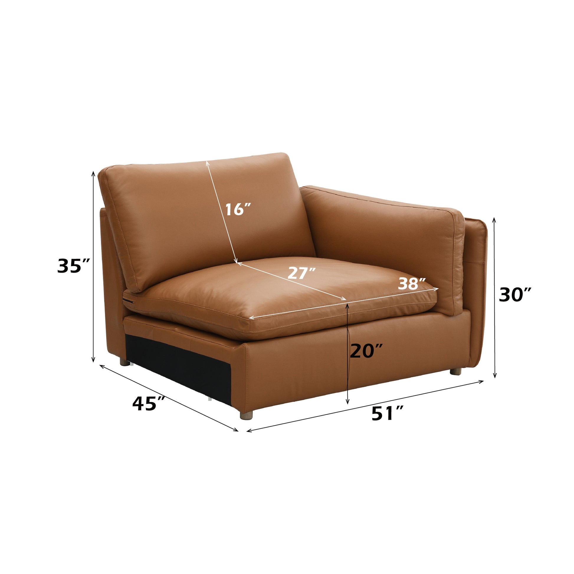 Brighton Brown Top Grain Leather 3 Pieces Modular Sectional