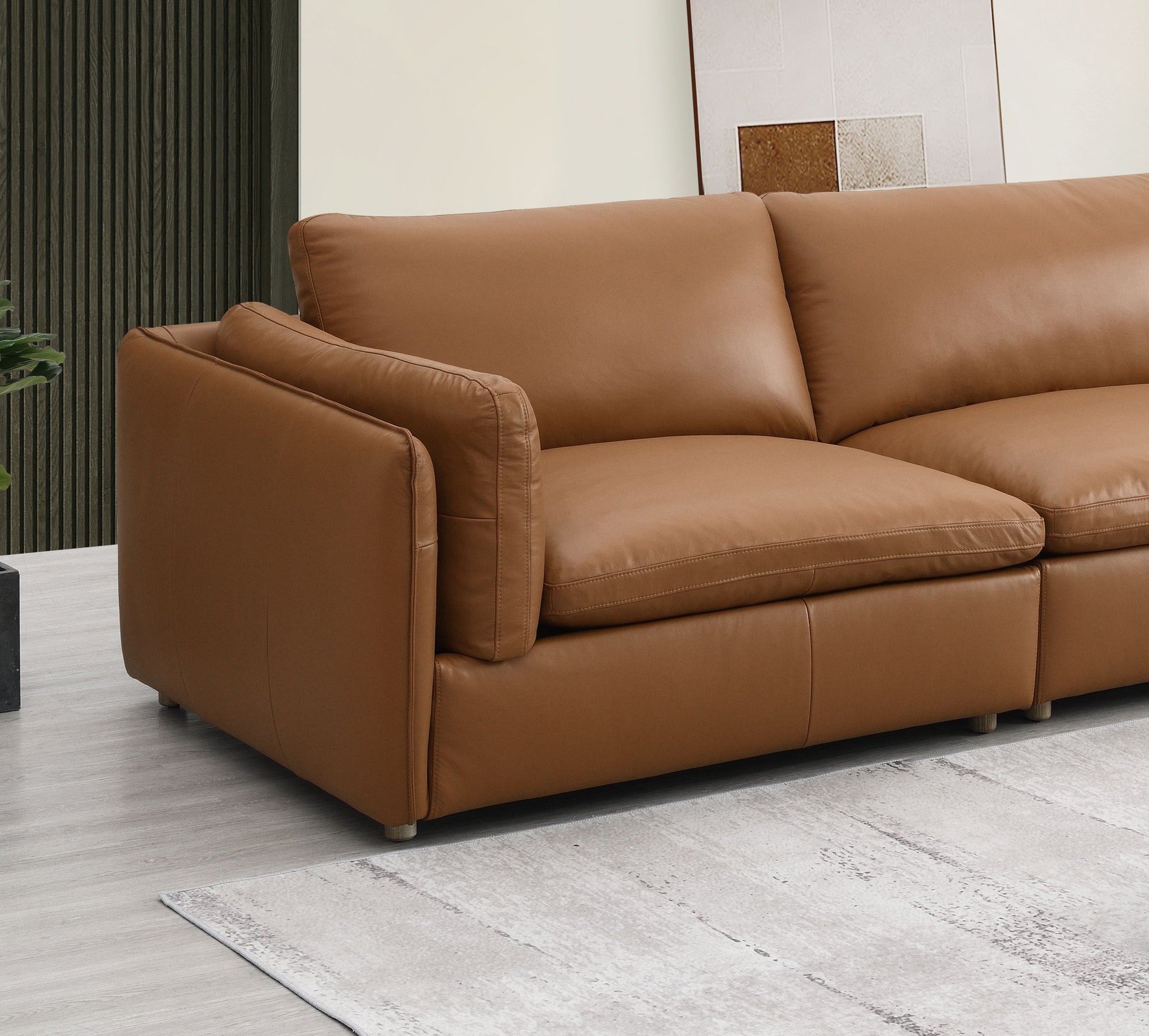 Brighton Brown Top Grain Leather 3 Pieces Modular Sectional
