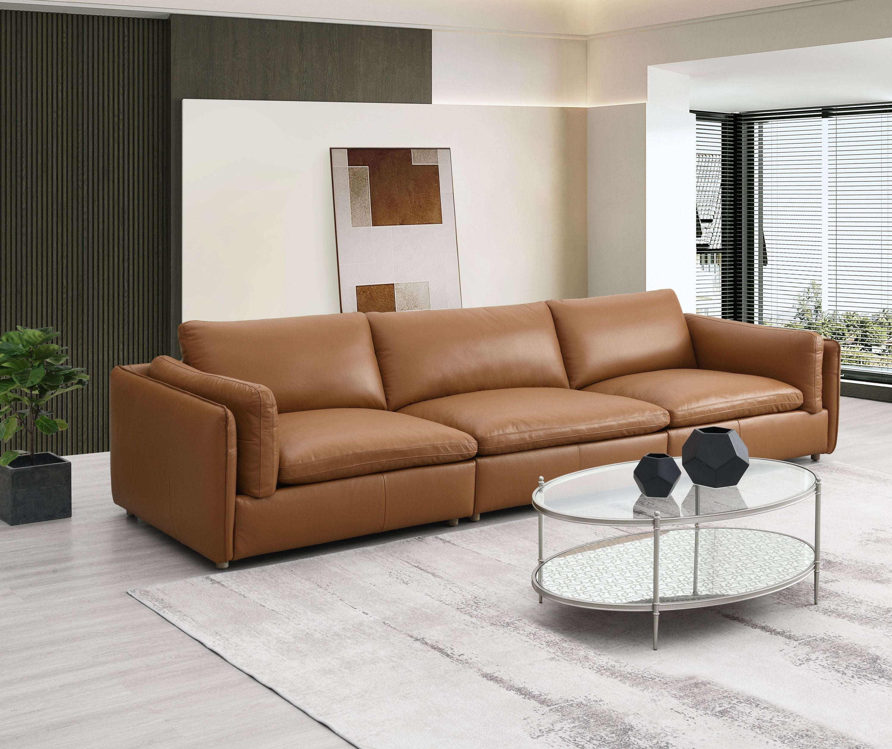 Brighton Brown Top Grain Leather 3 Pieces Modular Sectional