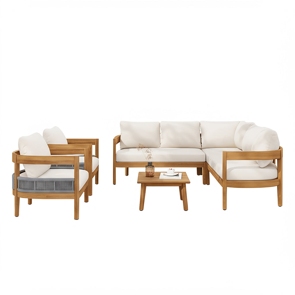 BROOKLYN 6-PIECES PATIO CONVERSATION SET, TEAK+BEIGE Patio Furniture Sets