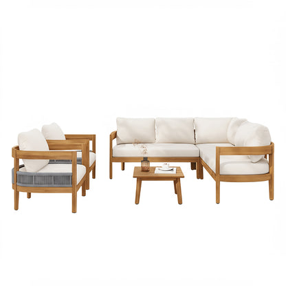 BROOKLYN 6-PIECES PATIO CONVERSATION SET, TEAK+BEIGE Patio Furniture Sets