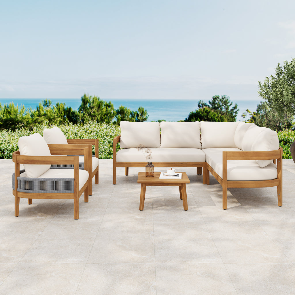 BROOKLYN 6-PIECES PATIO CONVERSATION SET, TEAK+BEIGE Patio Furniture Sets