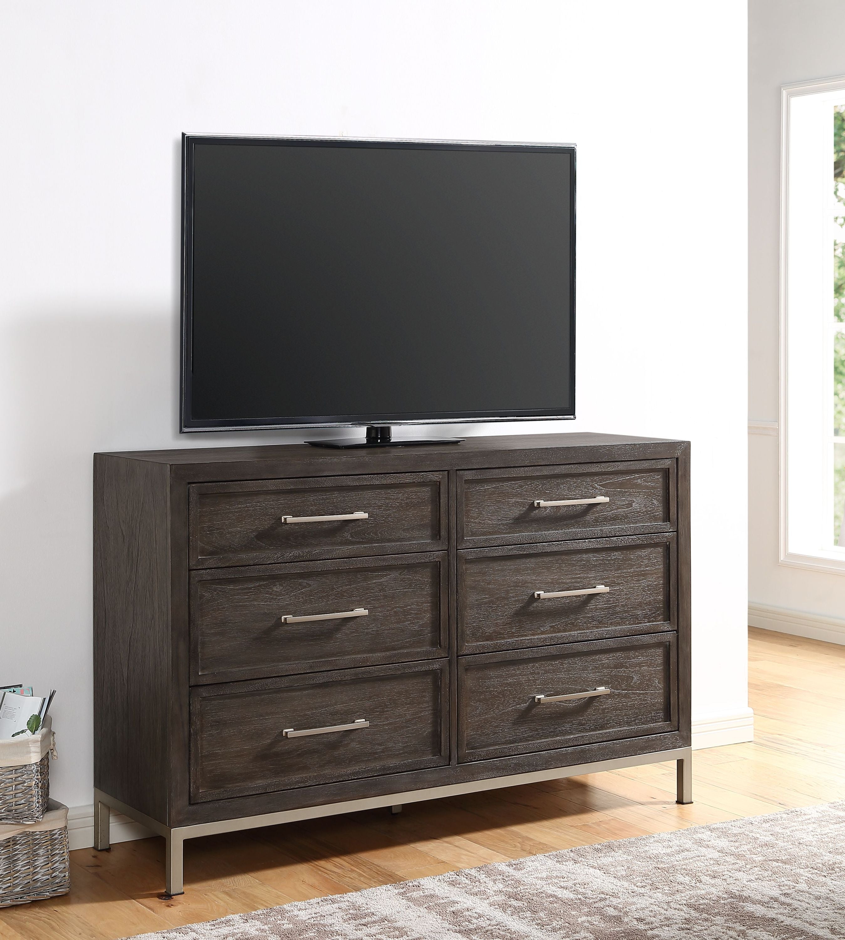 Broomfield Modern Wood 6-Drawer Dresser, Walnut Finish Dresser