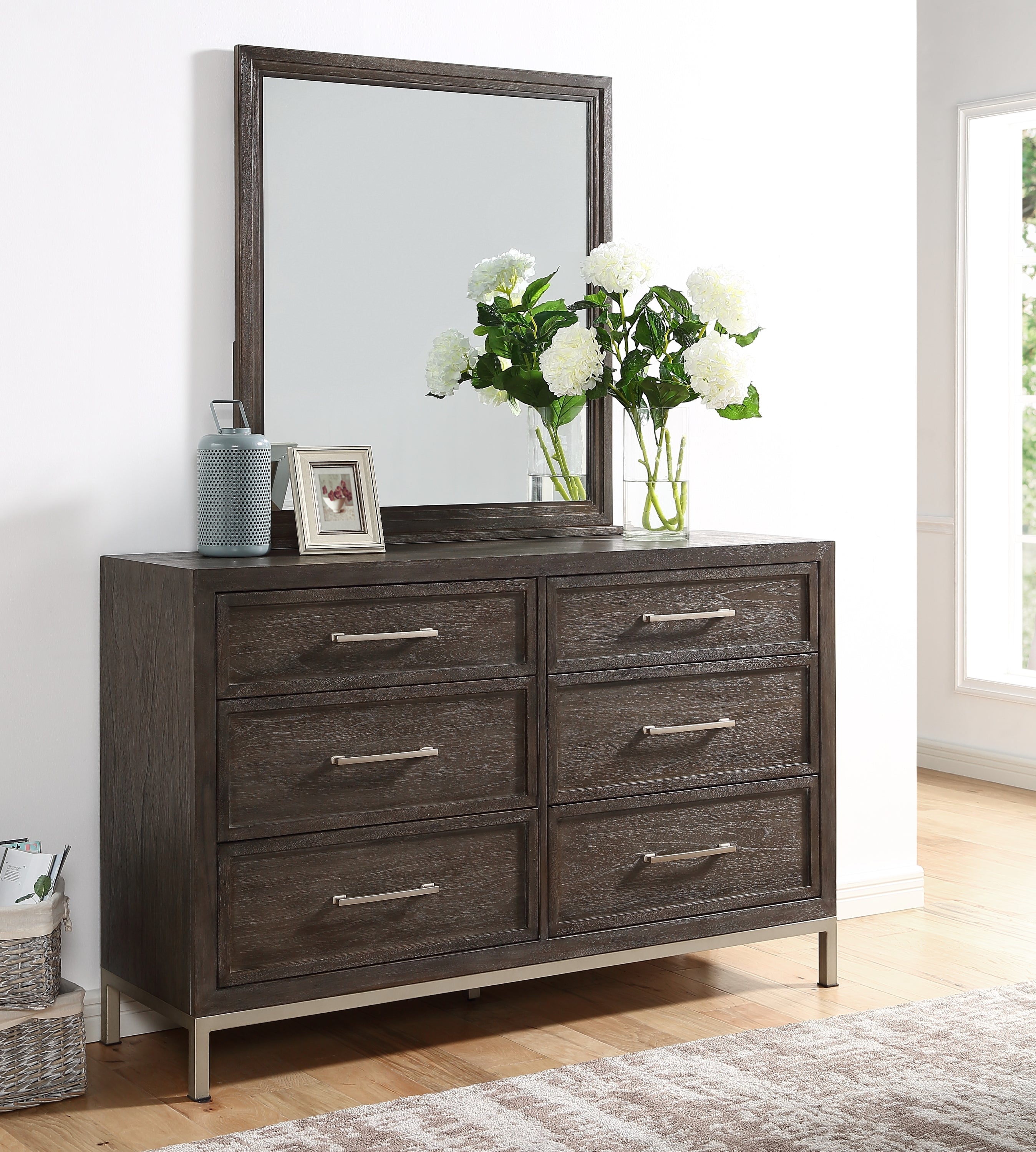 Broomfield Modern Wood 6-Drawer Dresser, Walnut Finish Dresser
