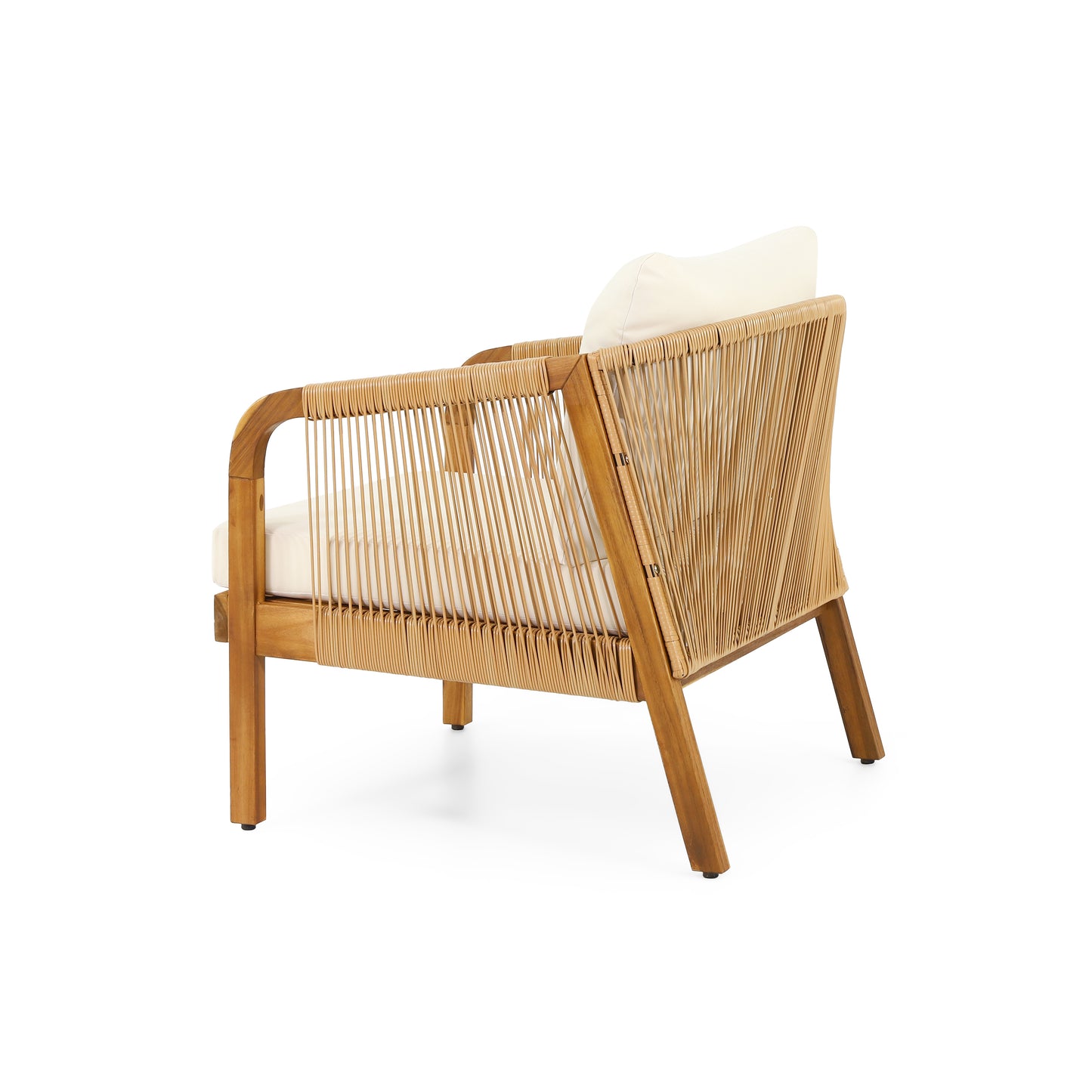 Set of 2, Acacia Wood and Wicker Outdoor Club Chair, Deep Seating with Soft Cushion, Porch Chairs for Garden, Backyard Porch Balcony, Brown & Beige