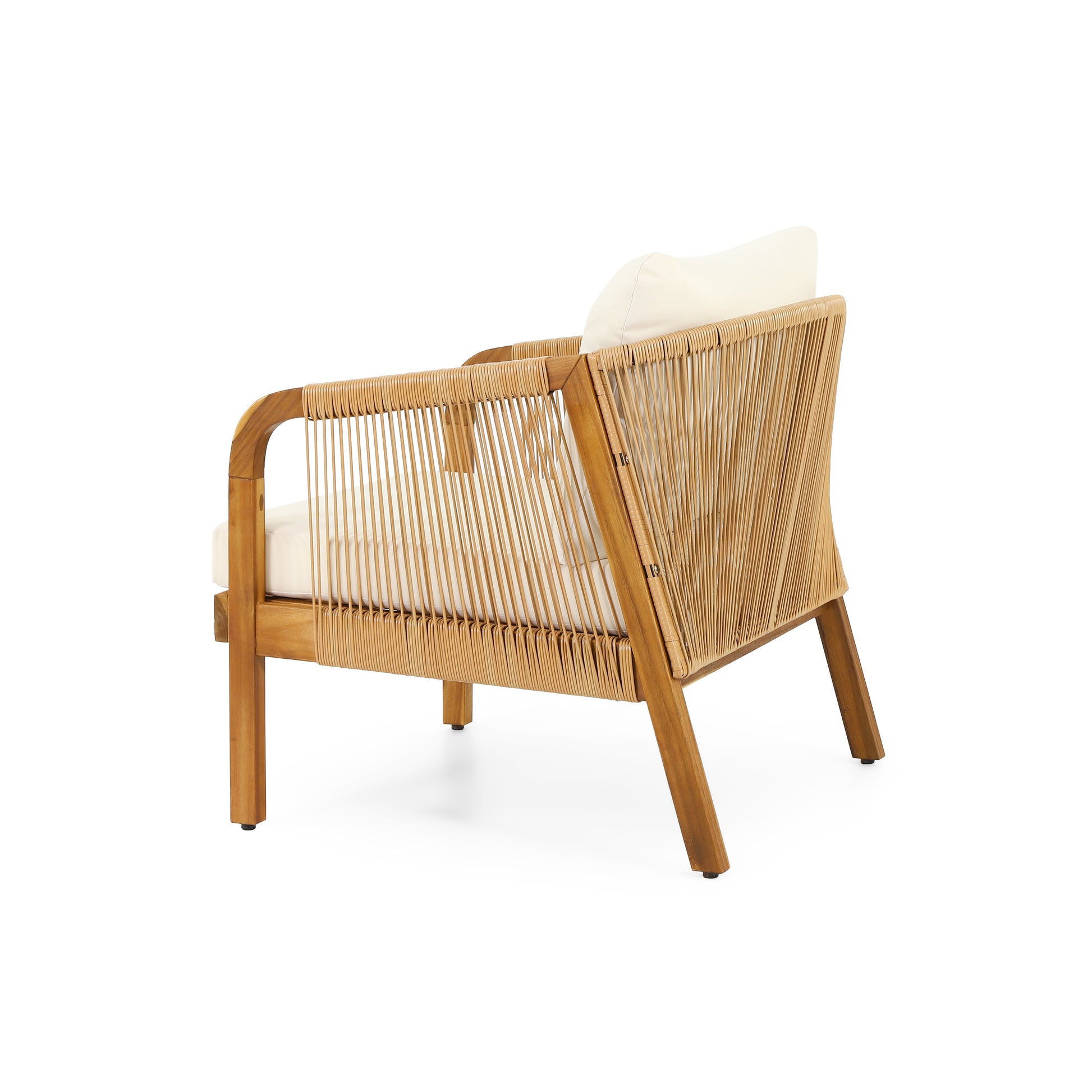 Set of 2, Acacia Wood and Wicker Outdoor Club Chair, Deep Seating with Soft Cushion, Porch Chairs for Garden, Backyard Porch Balcony, Brown & Beige