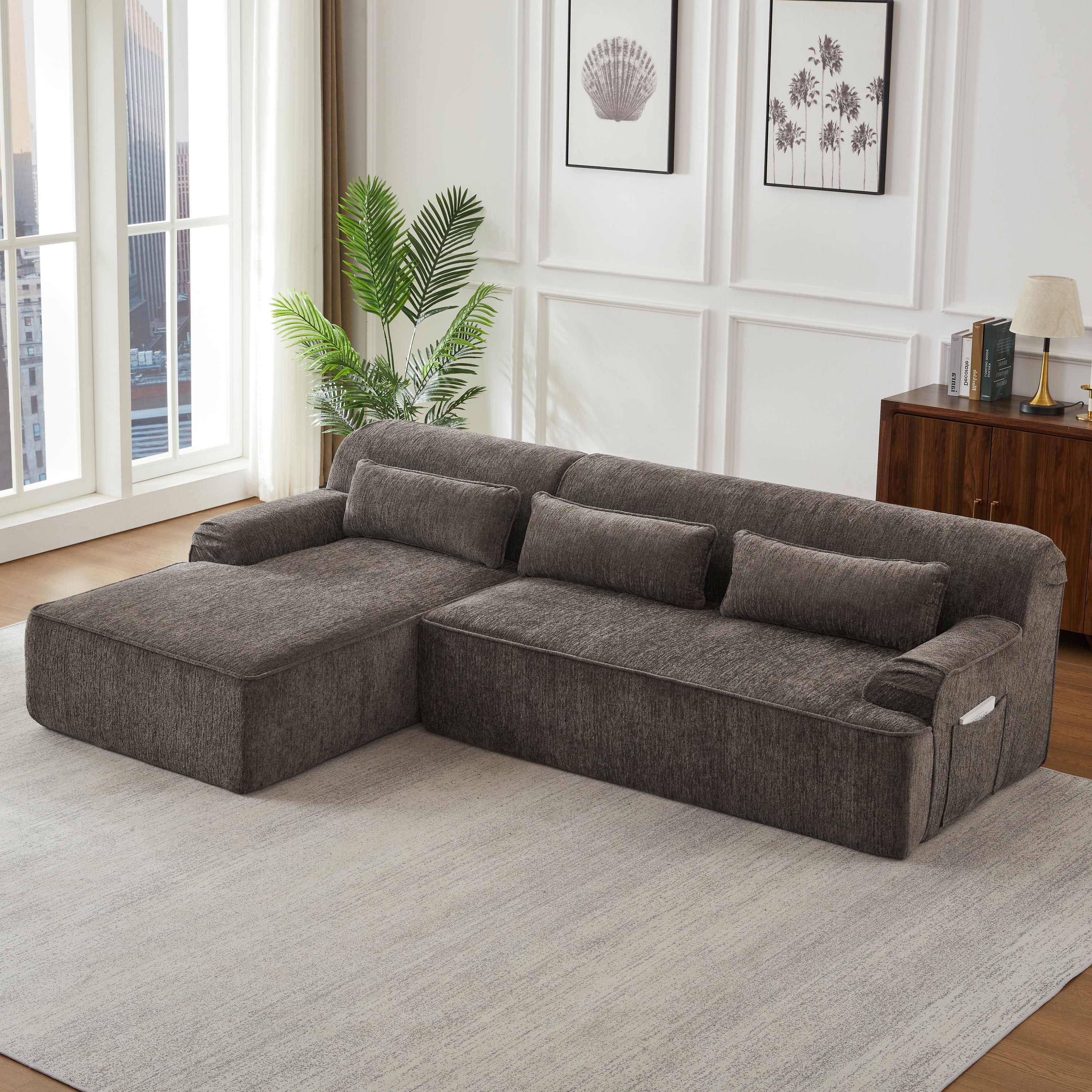 Chenille L-Shape Luxury Sectional Oversized Sofa,Mnimalist Design,Comfy Sleeper Couch for Living Room,Apartment&Reception Spaces,No Assembly Required Sectional Sofa