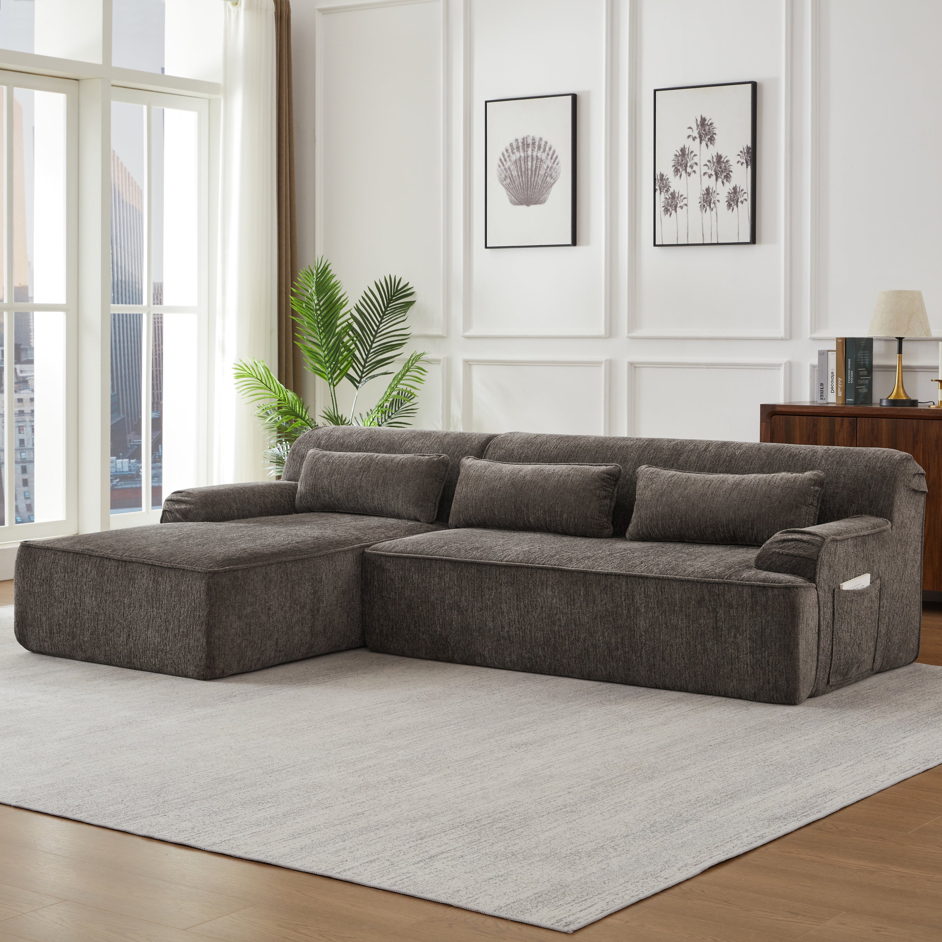 Chenille L-Shape Luxury Sectional Oversized Sofa,Mnimalist Design,Comfy Sleeper Couch for Living Room,Apartment&Reception Spaces,No Assembly Required Sectional Sofa