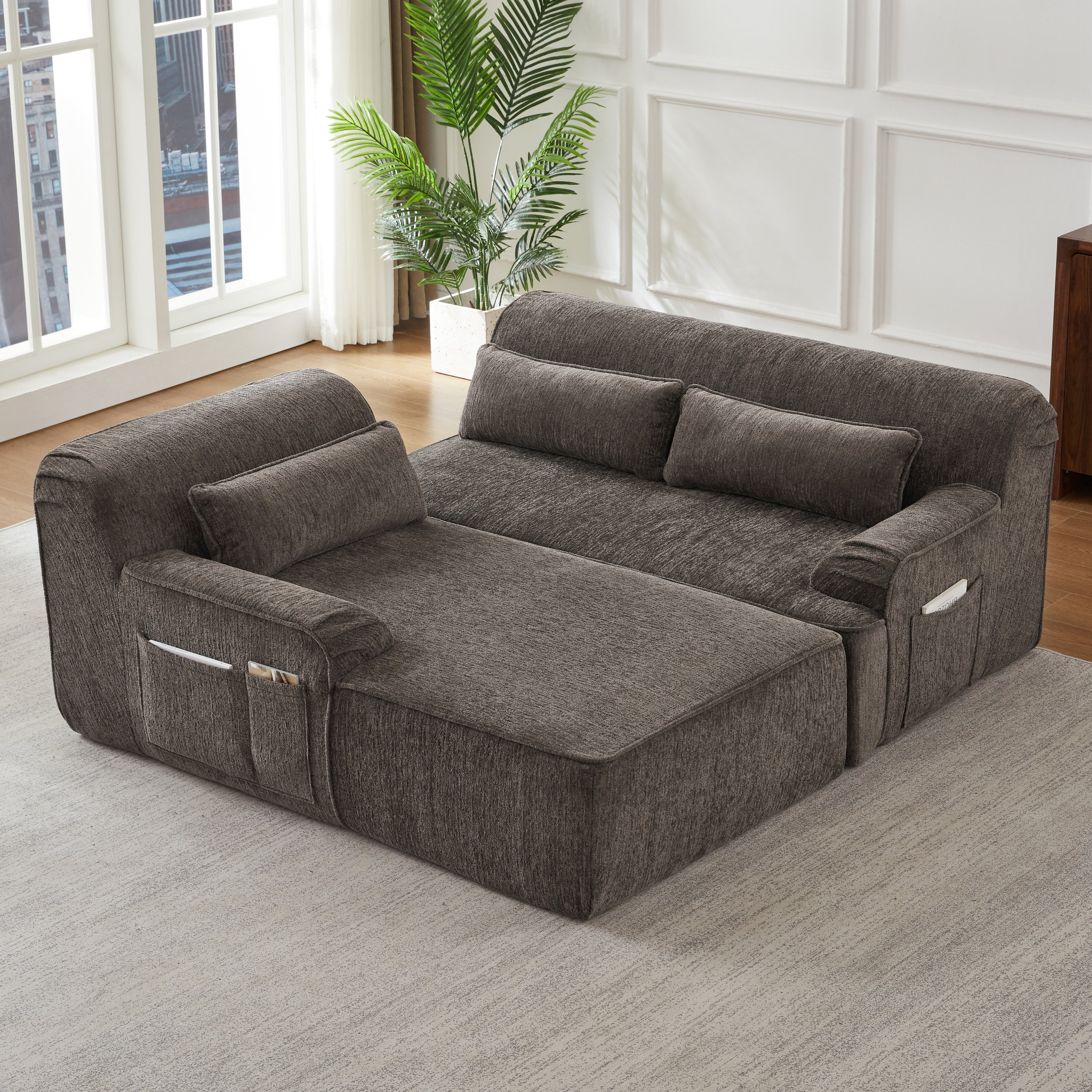 Chenille L-Shape Luxury Sectional Oversized Sofa,Mnimalist Design,Comfy Sleeper Couch for Living Room,Apartment&Reception Spaces,No Assembly Required Sectional Sofa