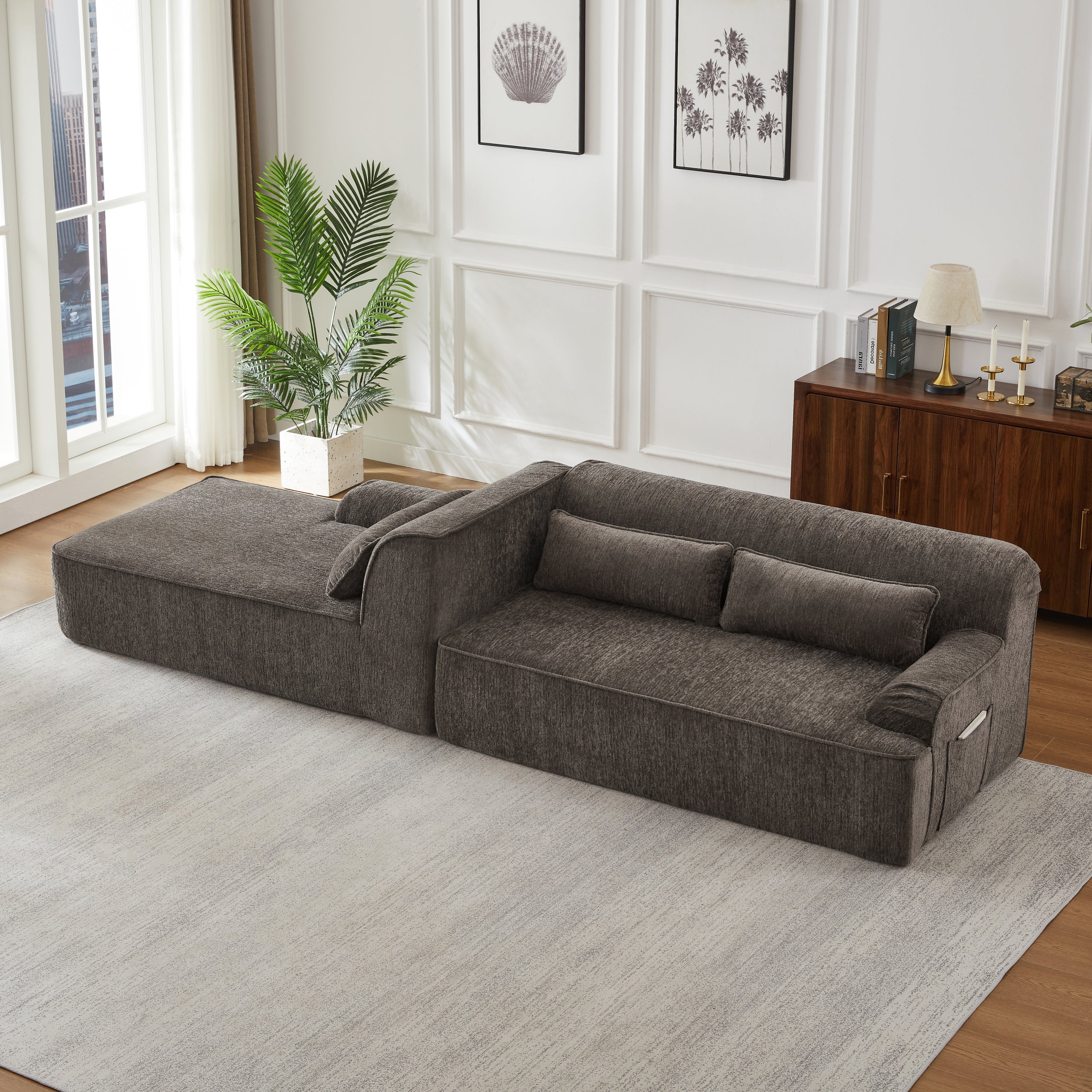 Chenille L-Shape Luxury Sectional Oversized Sofa,Mnimalist Design,Comfy Sleeper Couch for Living Room,Apartment&Reception Spaces,No Assembly Required Sectional Sofa