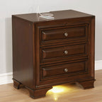 3 Drawers Nightstand with USB and Power Outlet, Brown Cherry