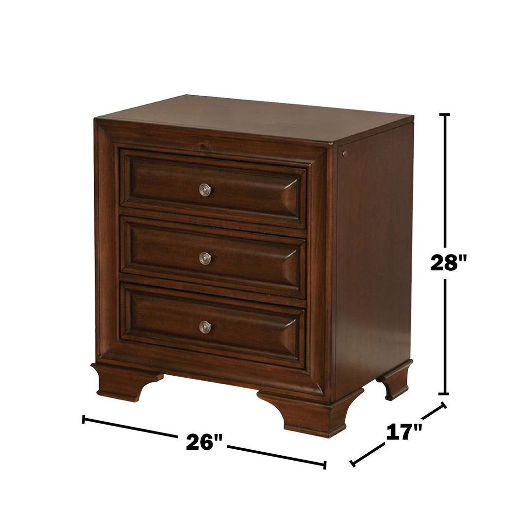 3 Drawers Nightstand with USB and Power Outlet, Brown Cherry
