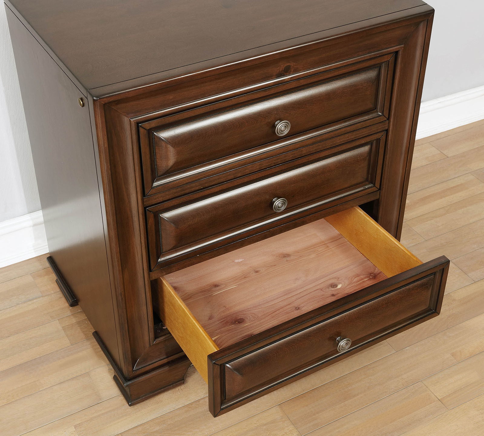 3 Drawers Nightstand with USB and Power Outlet, Brown Cherry