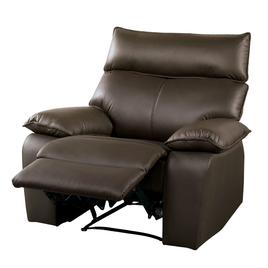 Manual Recliner Chair Arms Pillow Top Flange Trim Brown Finish High Density Foam Contemporary Style Accent Chair