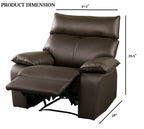 Manual Recliner Chair Arms Pillow Top Flange Trim Brown Finish High Density Foam Contemporary Style Accent Chair