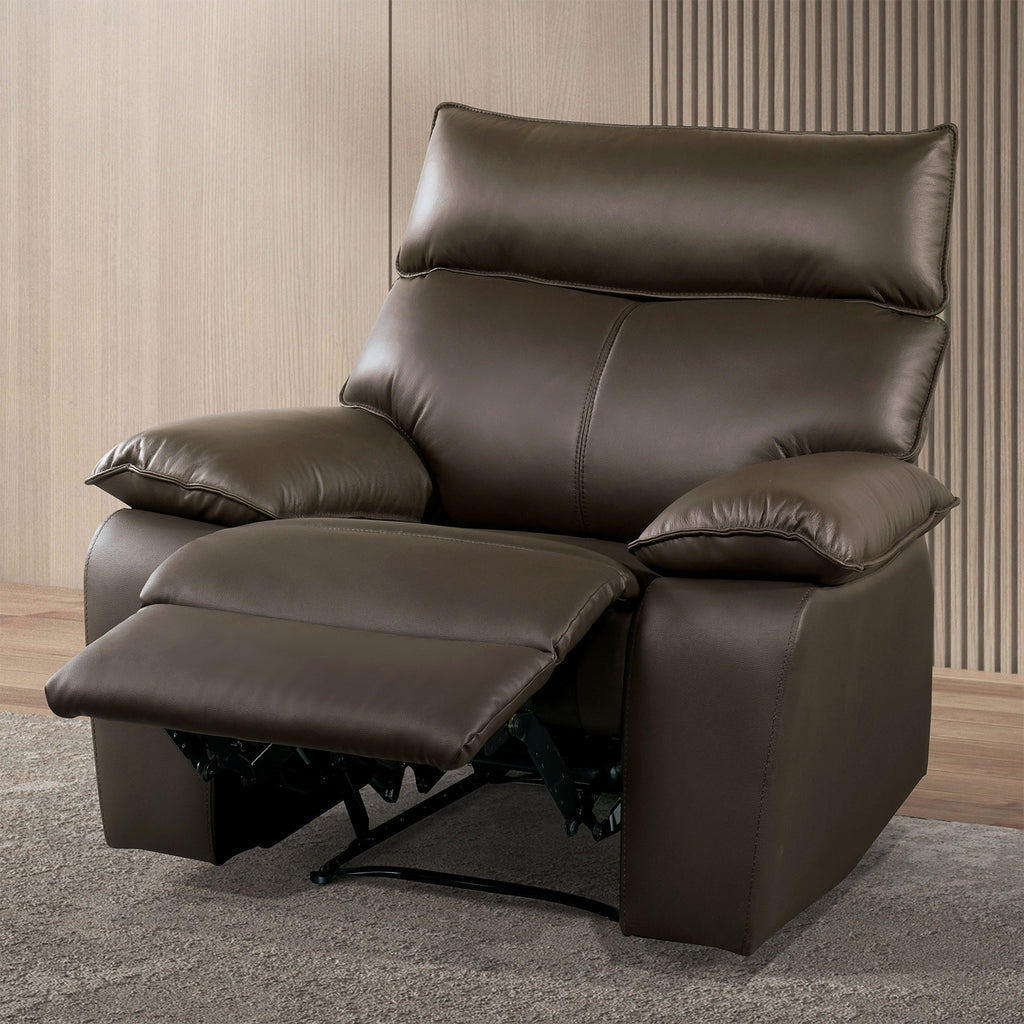 Manual Recliner Chair Arms Pillow Top Flange Trim Brown Finish High Density Foam Contemporary Style Accent Chair