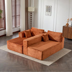 Brown Corduroy L-Shaped Sectional Sofa With Chaise.