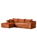 Brown Corduroy L-Shaped Sectional Sofa With Chaise.