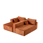 Brown Corduroy L-Shaped Sectional Sofa With Chaise.