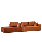 Brown Corduroy L-Shaped Sectional Sofa With Chaise.