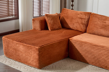 Compression Sectional Couch with Comfy Chaise, Boneless L Shape Sofa with Deep Seat, Minimalist Modular Couches Sleeper for Living Room Bedroom Apartment Lounge,corduroy,Brown