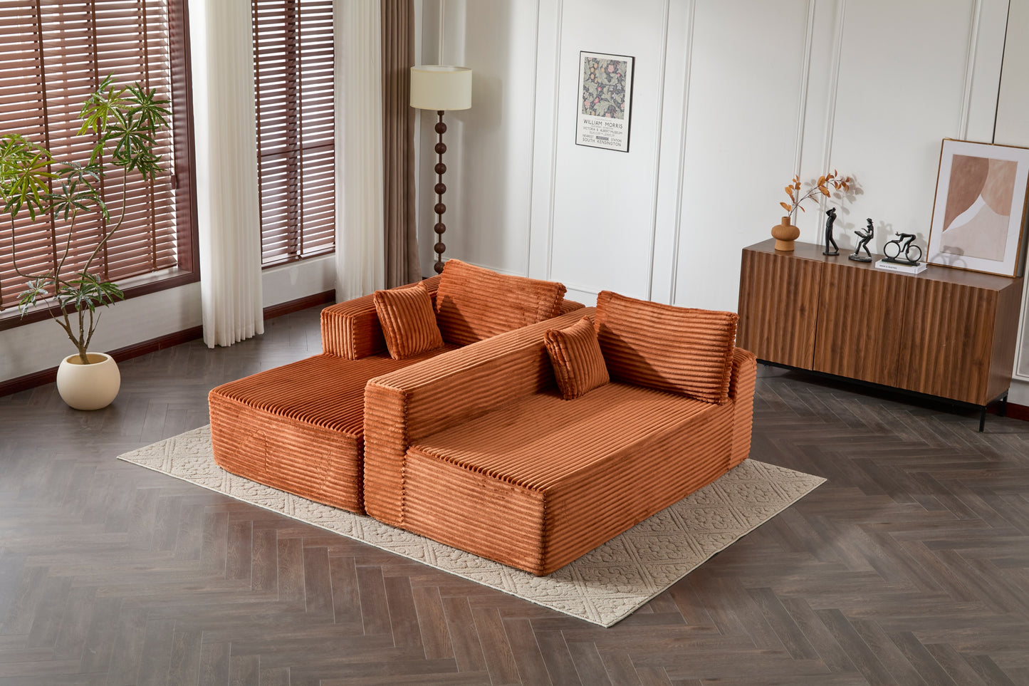 Compression Sectional Couch with Comfy Chaise, Boneless L Shape Sofa with Deep Seat, Minimalist Modular Couches Sleeper for Living Room Bedroom Apartment Lounge,corduroy,Brown