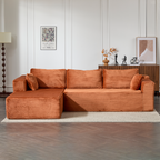 Brown Corduroy L-Shaped Sectional Sofa With Chaise.
