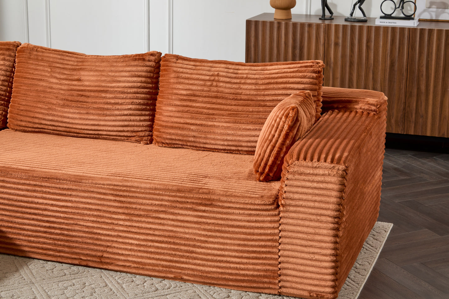 Compression Sectional Couch with Comfy Chaise, Boneless L Shape Sofa with Deep Seat, Minimalist Modular Couches Sleeper for Living Room Bedroom Apartment Lounge,corduroy,Brown