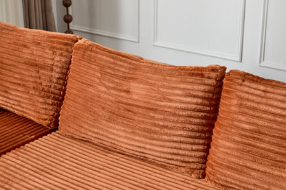 Compression Sectional Couch with Comfy Chaise, Boneless L Shape Sofa with Deep Seat, Minimalist Modular Couches Sleeper for Living Room Bedroom Apartment Lounge,corduroy,Brown