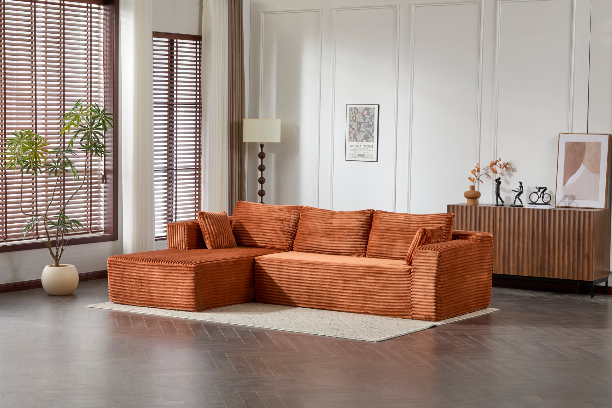 Compression Sectional Couch with Comfy Chaise, Boneless L Shape Sofa with Deep Seat, Minimalist Modular Couches Sleeper for Living Room Bedroom Apartment Lounge,corduroy,Brown