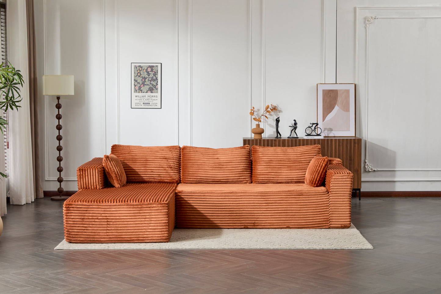 Compression Sectional Couch with Comfy Chaise, Boneless L Shape Sofa with Deep Seat, Minimalist Modular Couches Sleeper for Living Room Bedroom Apartment Lounge,corduroy,Brown