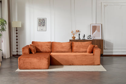 Compression Sectional Couch with Comfy Chaise, Boneless L Shape Sofa with Deep Seat, Minimalist Modular Couches Sleeper for Living Room Bedroom Apartment Lounge,corduroy,Brown