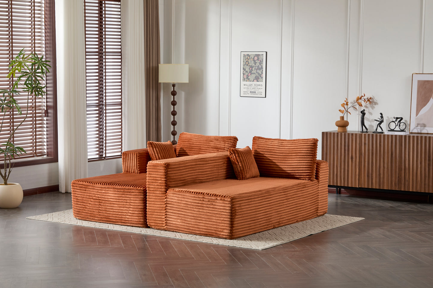 Compression Sectional Couch with Comfy Chaise, Boneless L Shape Sofa with Deep Seat, Minimalist Modular Couches Sleeper for Living Room Bedroom Apartment Lounge,corduroy,Brown