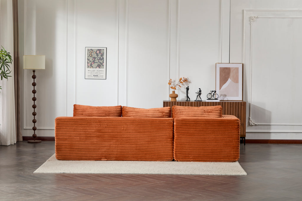 Compression Sectional Couch with Comfy Chaise, Boneless L Shape Sofa with Deep Seat, Minimalist Modular Couches Sleeper for Living Room Bedroom Apartment Lounge,corduroy,Brown