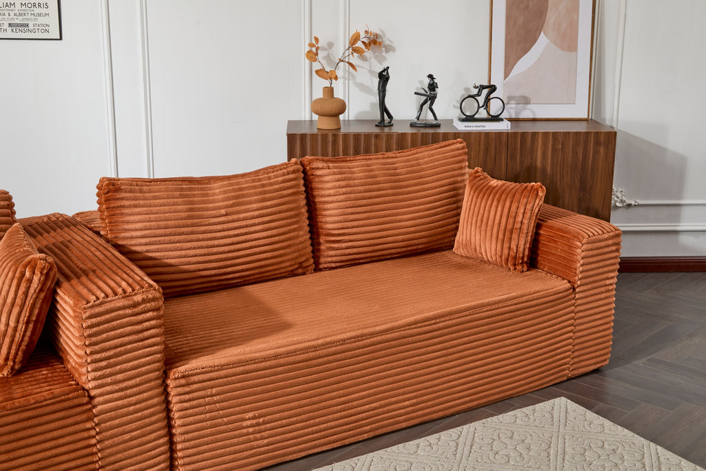 Compression Sectional Couch with Comfy Chaise, Boneless L Shape Sofa with Deep Seat, Minimalist Modular Couches Sleeper for Living Room Bedroom Apartment Lounge,corduroy,Brown