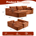 Brown Corduroy L-Shaped Sectional Sofa With Chaise.