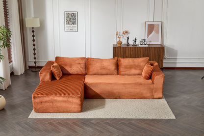 Compression Sectional Couch with Comfy Chaise, Boneless L Shape Sofa with Deep Seat, Minimalist Modular Couches Sleeper for Living Room Bedroom Apartment Lounge,corduroy,Brown