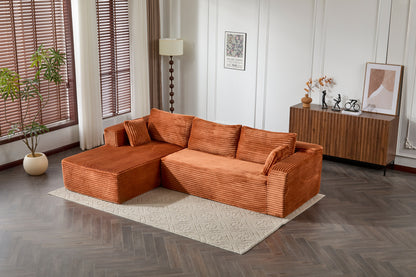 Compression Sectional Couch with Comfy Chaise, Boneless L Shape Sofa with Deep Seat, Minimalist Modular Couches Sleeper for Living Room Bedroom Apartment Lounge,corduroy,Brown