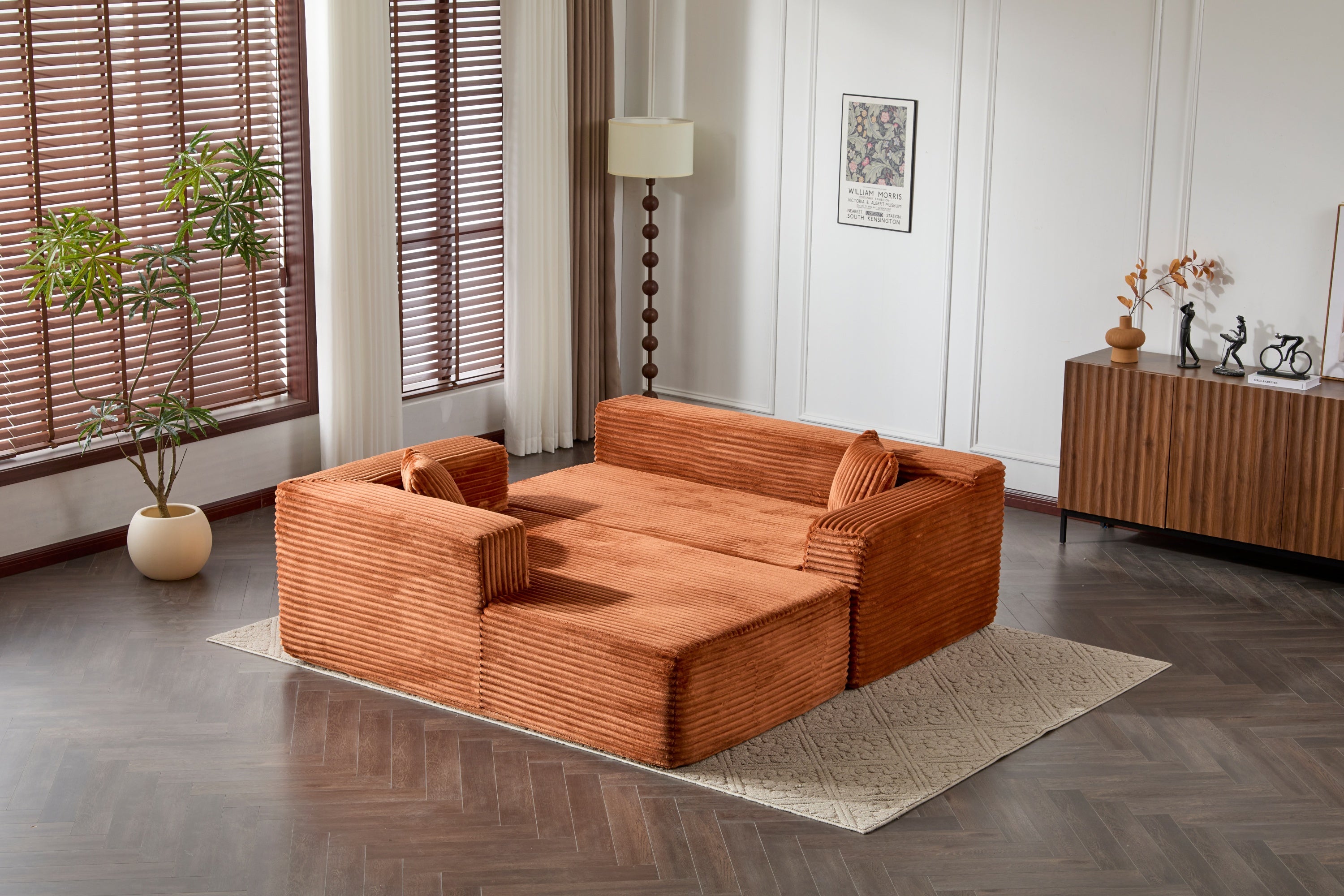 Compression Sectional Couch with Comfy Chaise, Boneless L Shape Sofa with Deep Seat, Minimalist Modular Couches Sleeper for Living Room Bedroom Apartment Lounge,corduroy,Brown