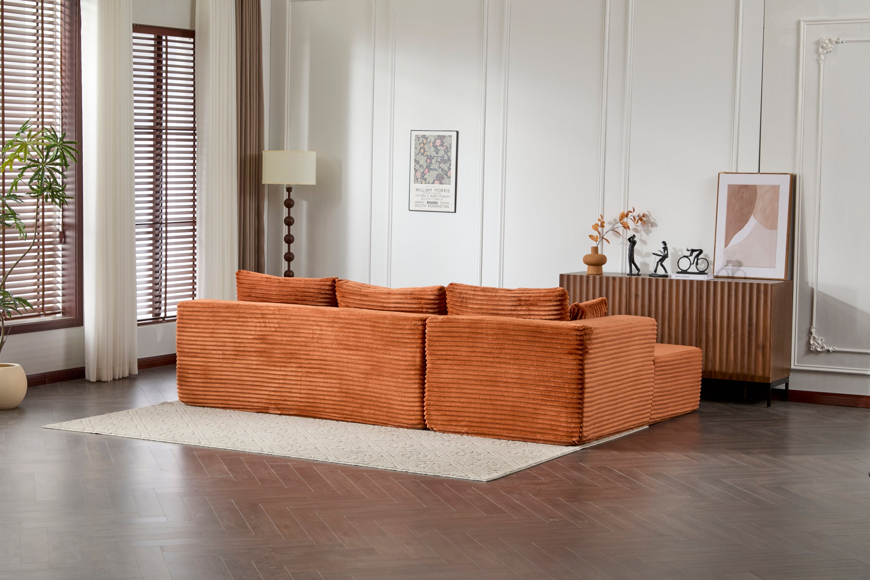 Compression Sectional Couch with Comfy Chaise, Boneless L Shape Sofa with Deep Seat, Minimalist Modular Couches Sleeper for Living Room Bedroom Apartment Lounge,corduroy,Brown