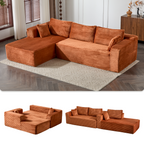 Brown Corduroy L-Shaped Sectional Sofa With Chaise.