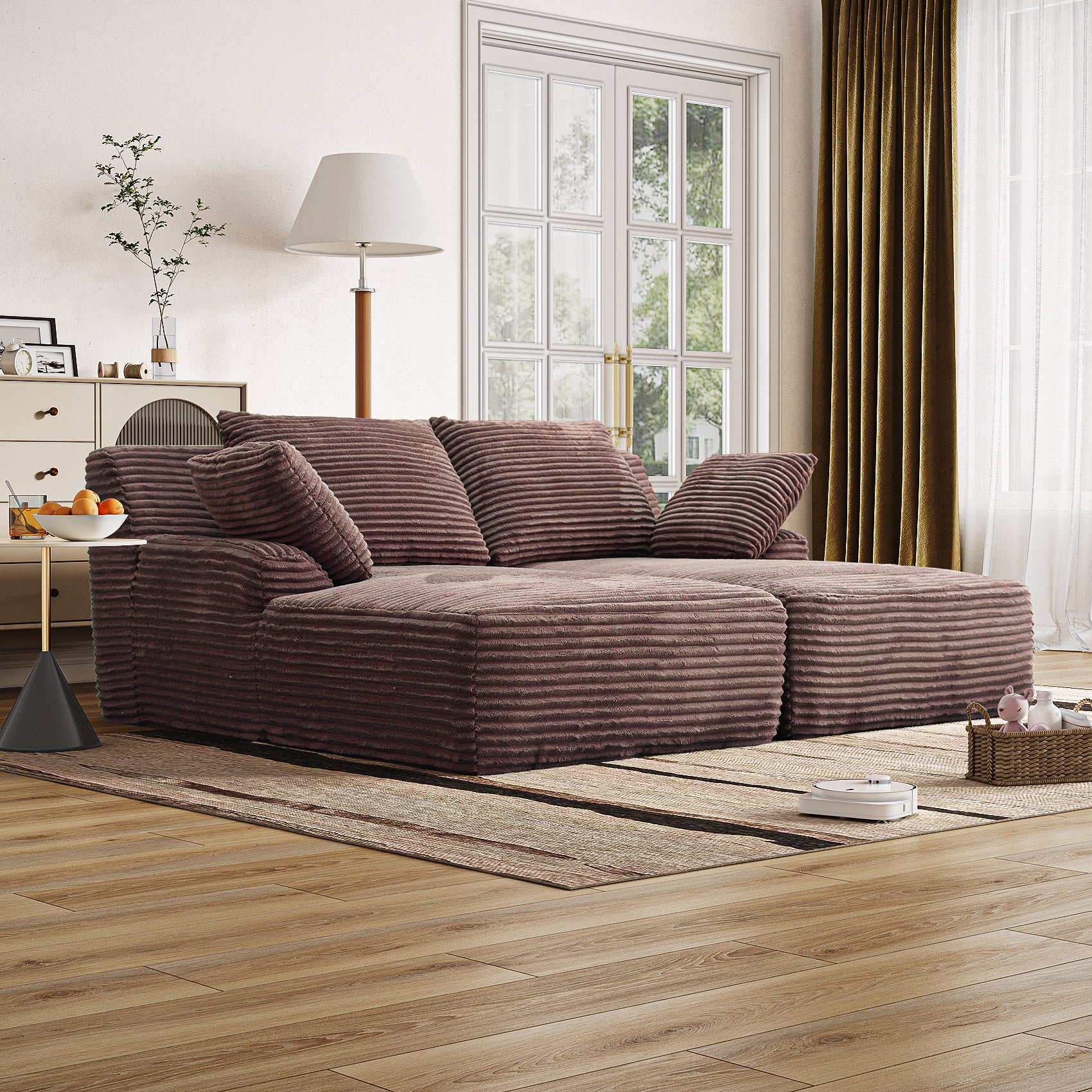 77.8' Oversized Double Chaise Lounge, Cloud Plush Sofa Bed, Upholstered Sleeper Chair, No Assembly Required, Corduroy for Living Bedroom, Brown Accent Chair