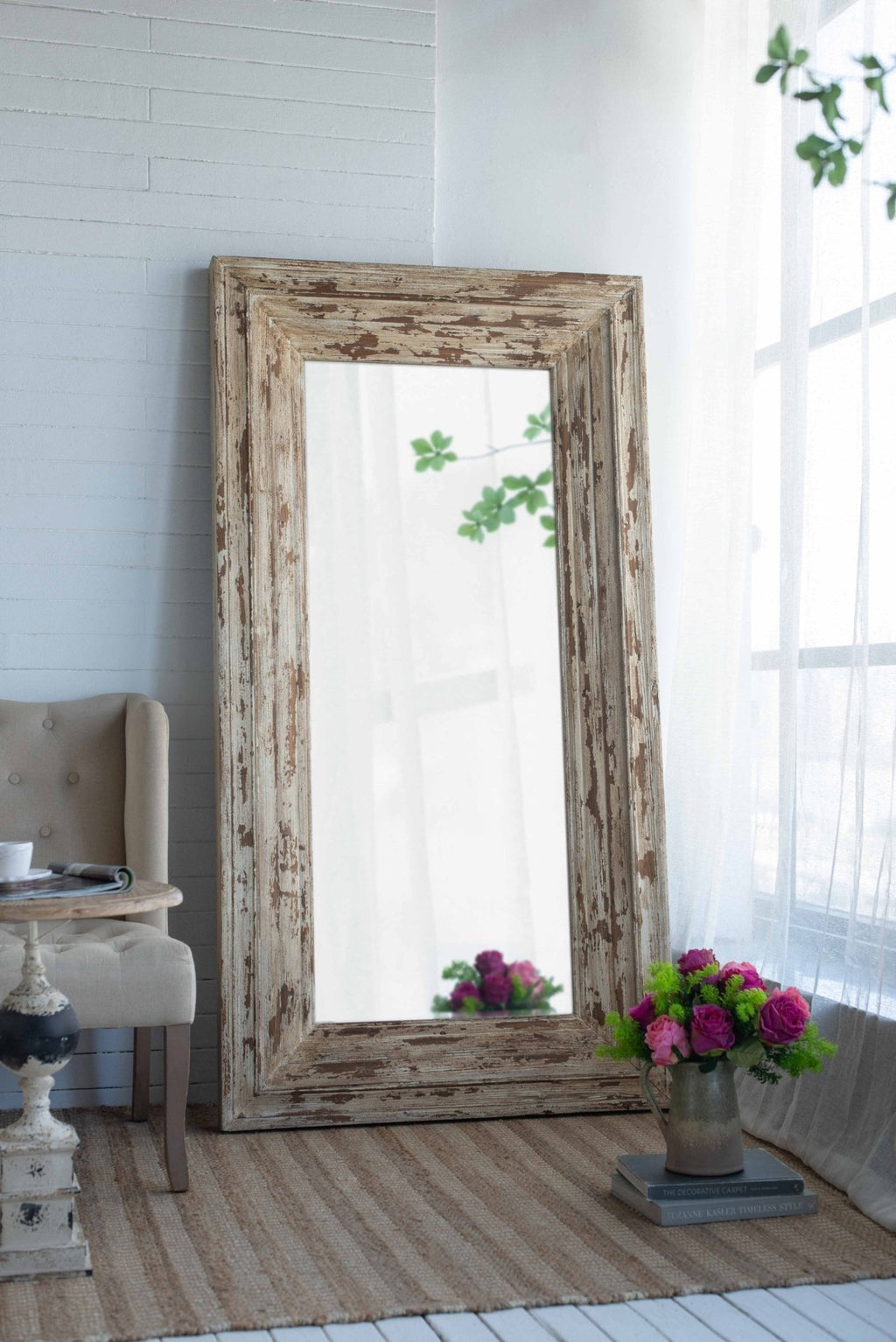 39x3.5x75" Full Length Rectangle Floor Mirror with Distressed Wood Frame - Groovy Boardz