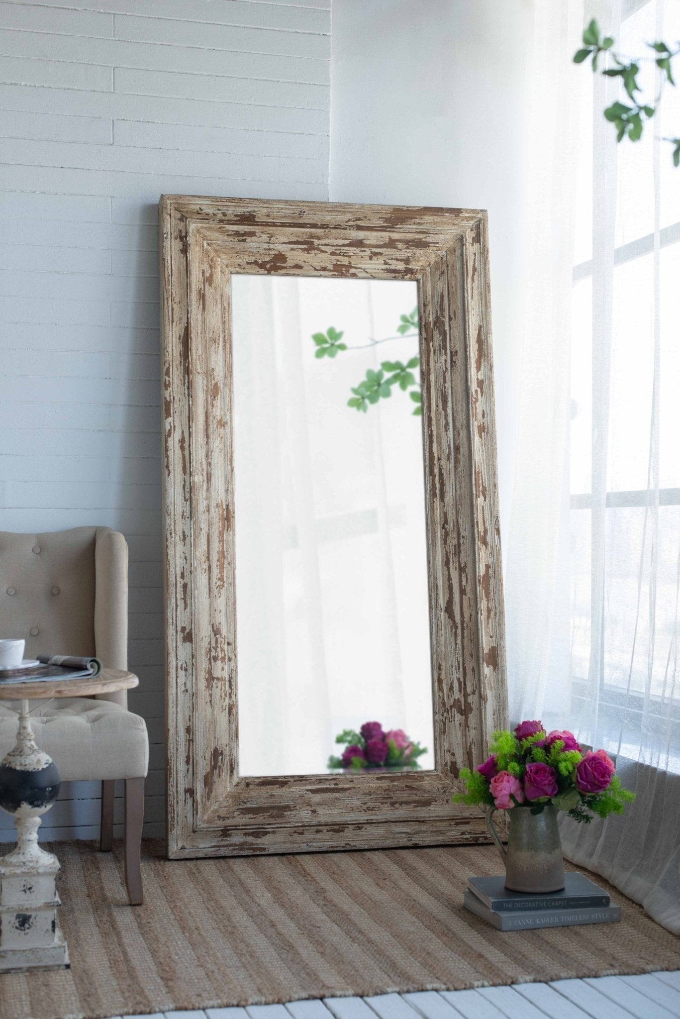 39x3.5x75" Full Length Rectangle Floor Mirror with Distressed Wood Frame - Groovy Boardz