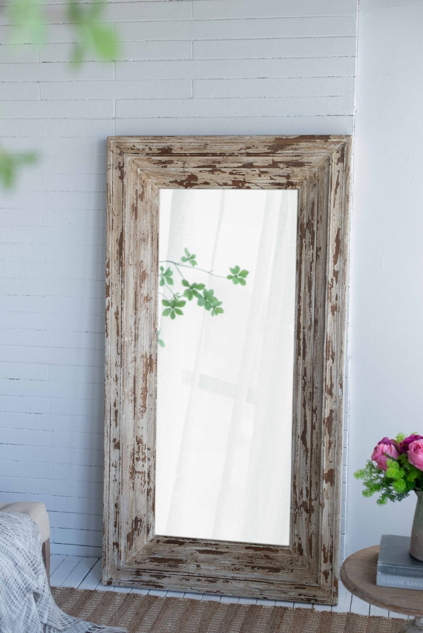 39x3.5x75" Full Length Rectangle Floor Mirror with Distressed Wood Frame - Groovy Boardz